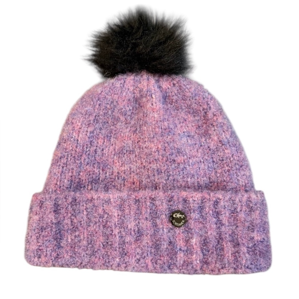 Screamer Knit Beanie Hat with Faux Fur Pom Pom – Purple Pink‎ Marled